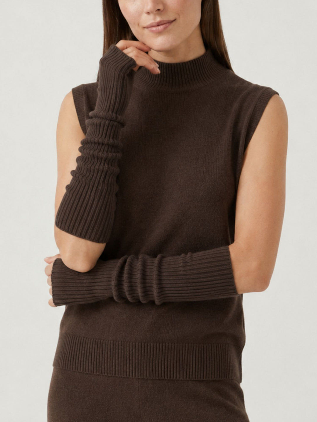 Guanti lunghi senza dita in maglia cioccolato 031008 0196 BIMOR 