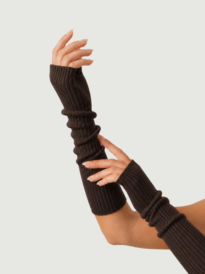 Guanti lunghi senza dita in maglia cioccolato 031008 0196 BIMOR 