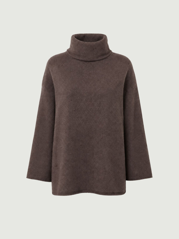 Maglione Kari over a collo alto in maglia cioccolato 0370174 0196 BIMOR 