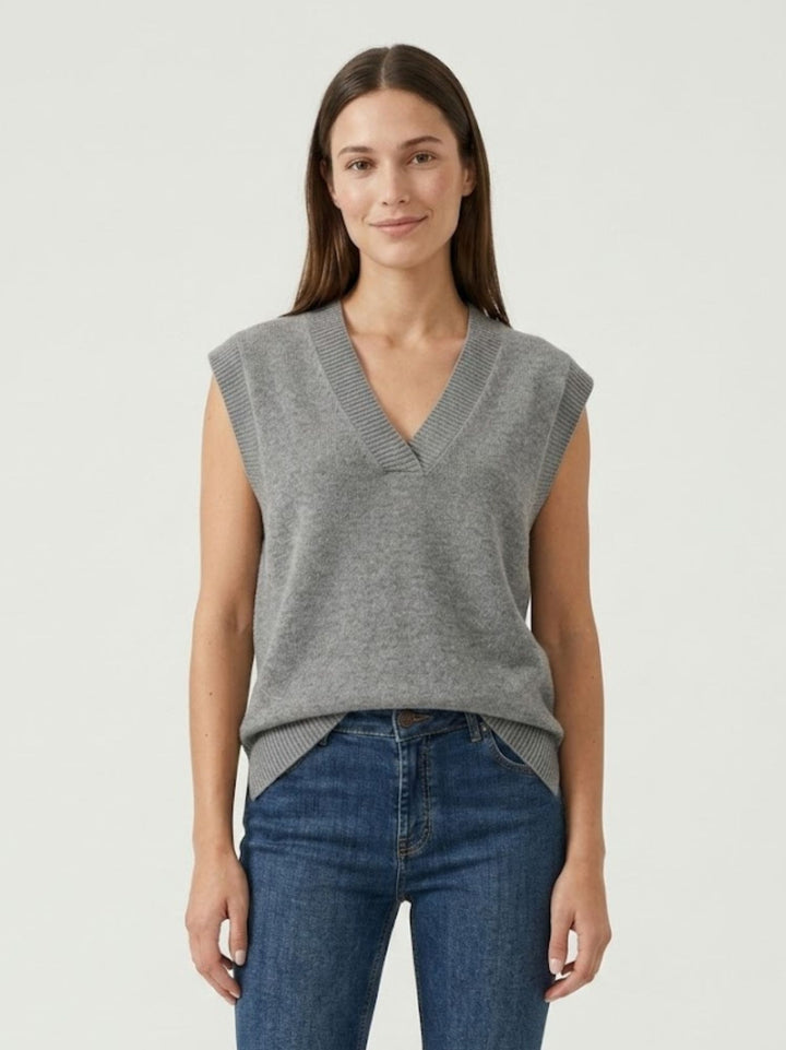 Gilet con scollo a V in maglia carbone 0370219 0022 ANDREA MORANDO 