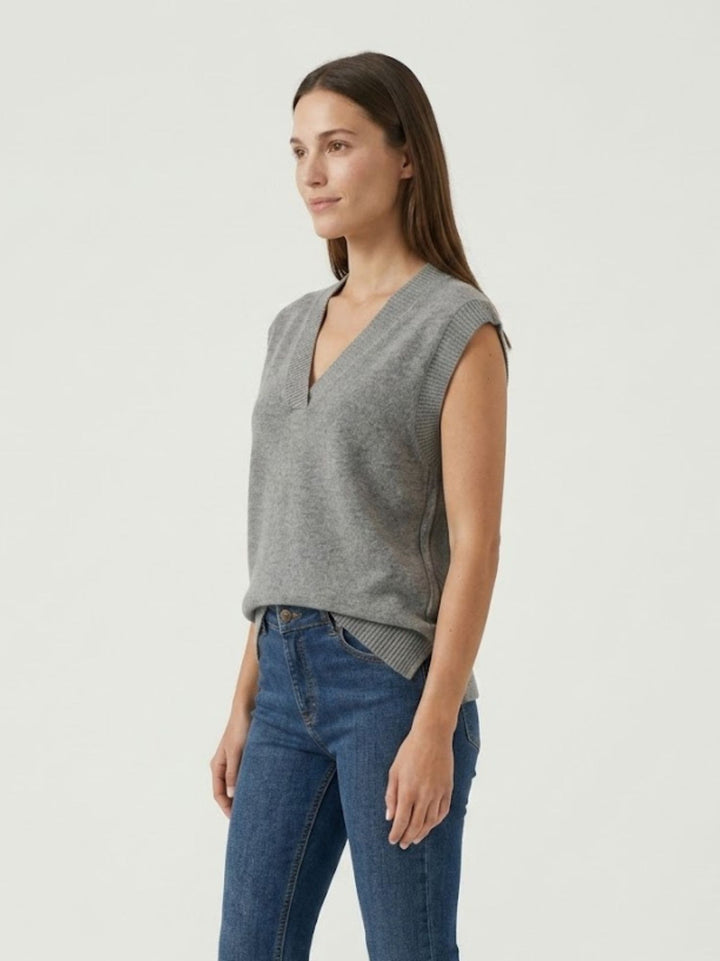 Gilet con scollo a V in maglia carbone 0370219 0022 ANDREA MORANDO 