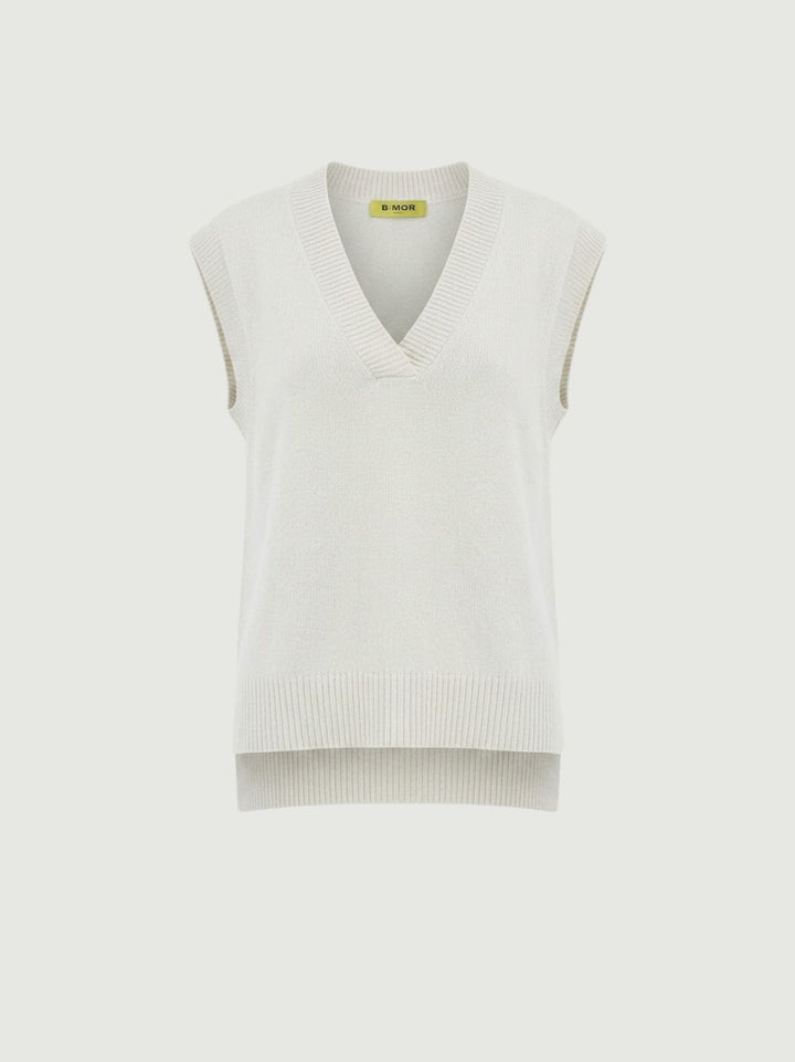 Gilet con scollo a V in maglia panna 0370219 0071 ANDREA MORANDO 