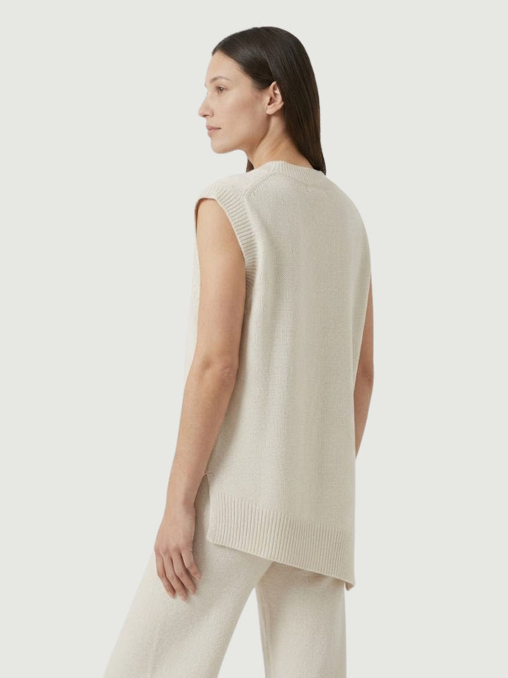Gilet con scollo a V in maglia panna 0370219 0071 ANDREA MORANDO 