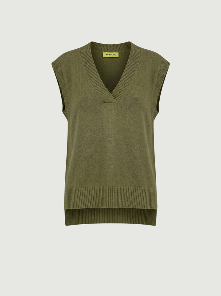 Gilet con scollo a V in maglia oliva 0370219 0192 ANDREA MORANDO 