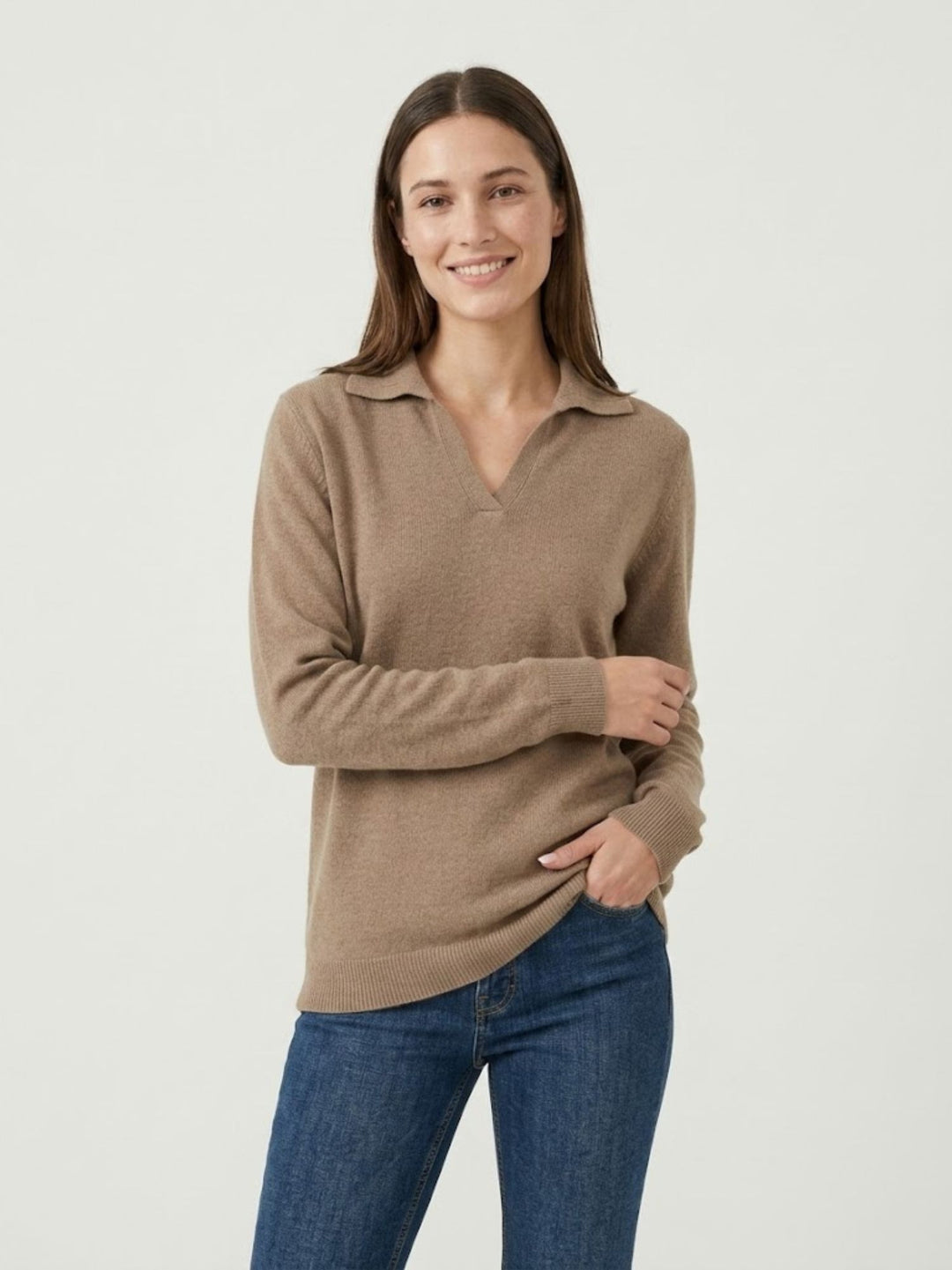 Maglia con colletto polo nocciola 0520913 0083 ANDREA MORANDO 