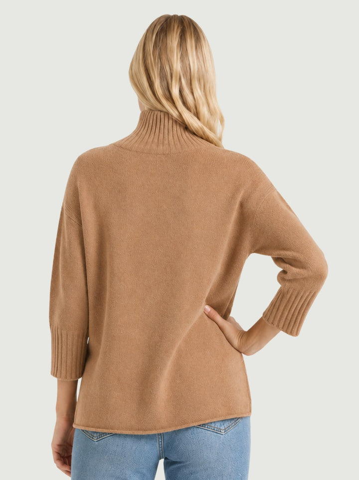 Maglione a lupetto con maniche a tre quarti nocciola 0570102 0083 BIMOR 
