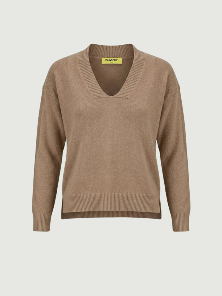 Maglia con scollo a V nocciola 0570573 0083 BIMOR 