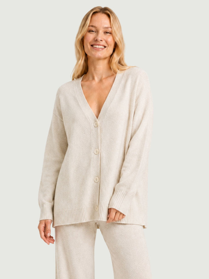 Cardigan over in maglia panna 057088 0071 BIMOR 
