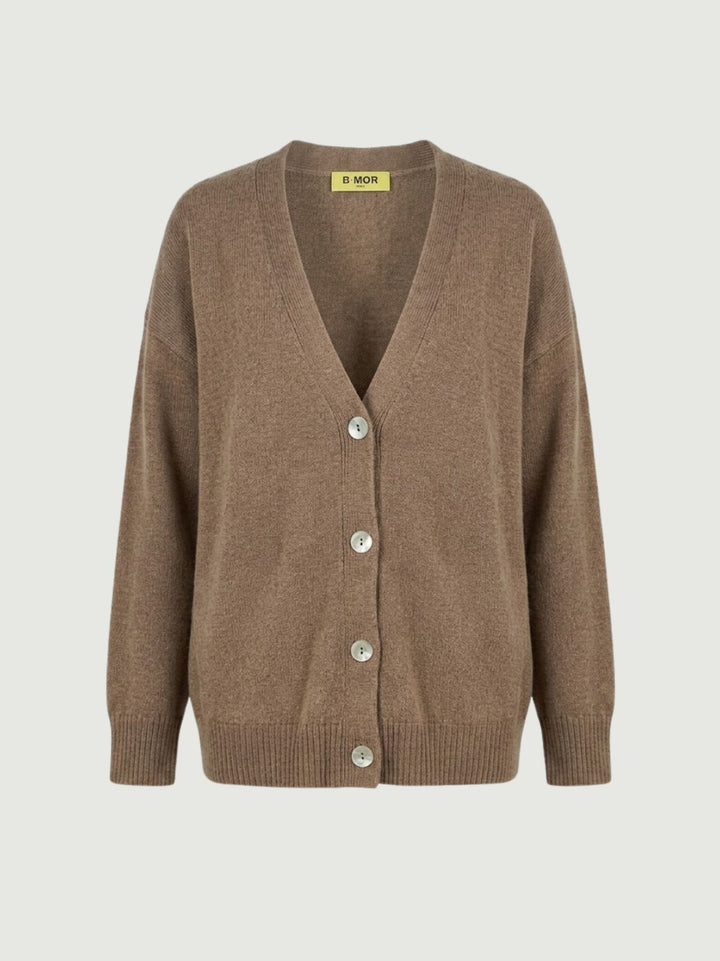 Cardigan over in maglia nocciola 057088 0083 BIMOR 