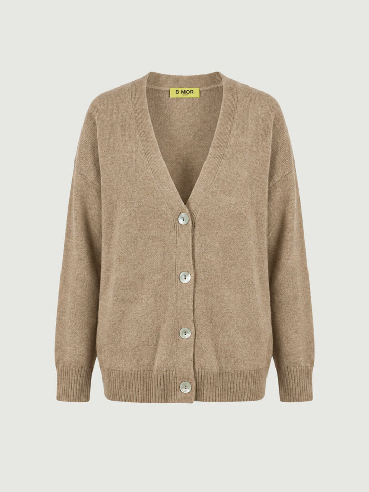 Cardigan over Sara in maglia nocciola 057088 0083 BIMOR 
