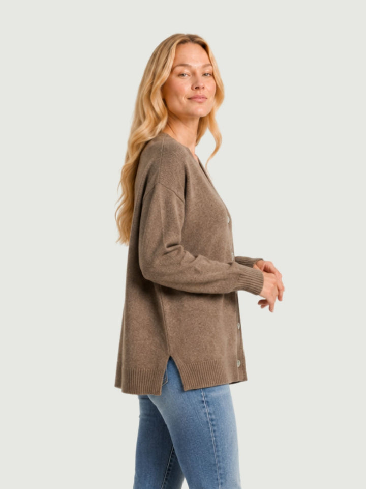 Cardigan over in maglia nocciola 057088 0083 BIMOR 