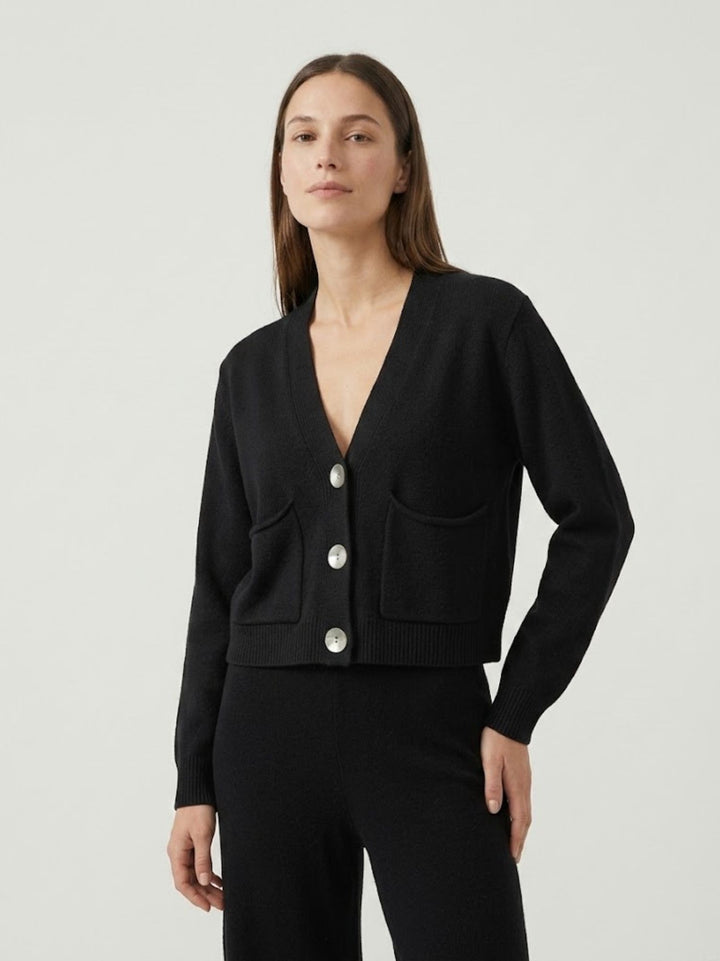 Cardigan cropped in maglia licorice 057090 0010 BIMOR 