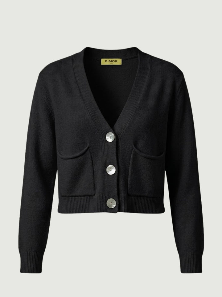 Cardigan cropped in maglia licorice 057090 0010 BIMOR 