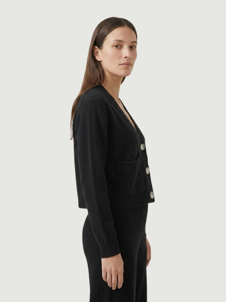 Cardigan cropped in maglia licorice 057090 0010 BIMOR 
