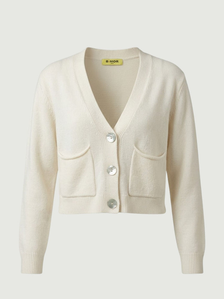 Cardigan cropped in maglia panna 057090 0071 BIMOR 