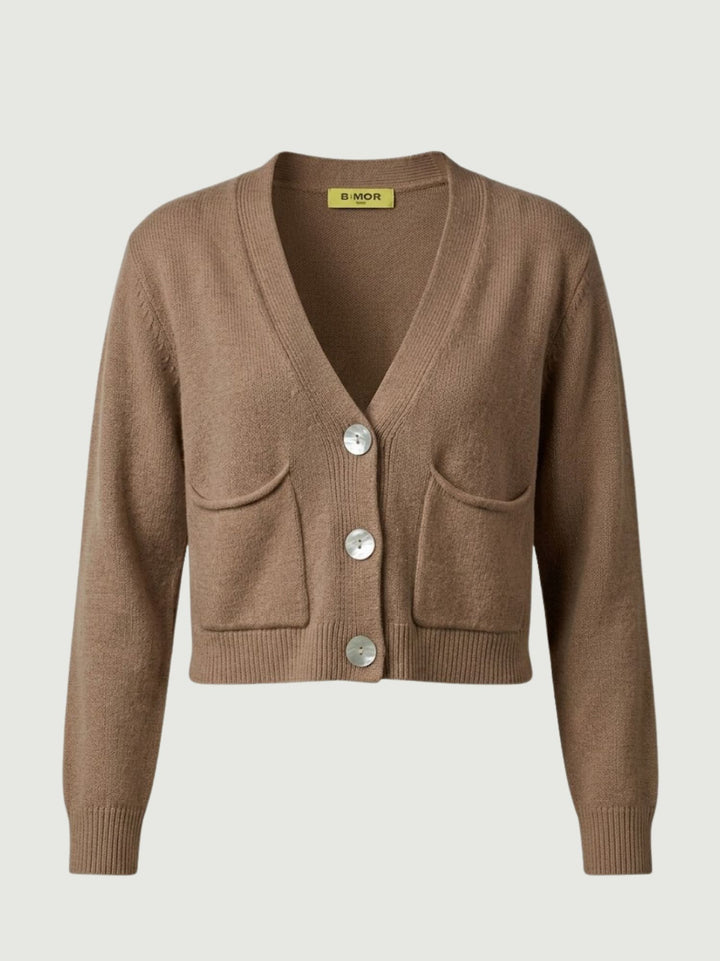 Cardigan cropped in maglia nocciola 057090 0083 BIMOR 