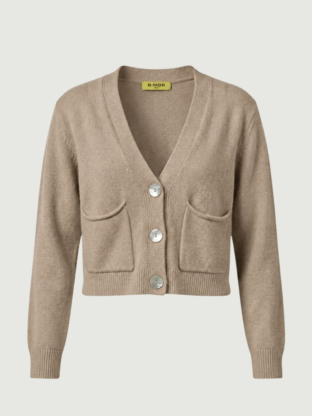 Cardigan cropped Sof in maglia nocciola 057090 0083 BIMOR 