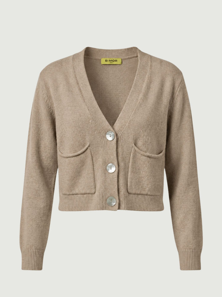 Cardigan cropped Sof in maglia nocciola 057090 0083 BIMOR 