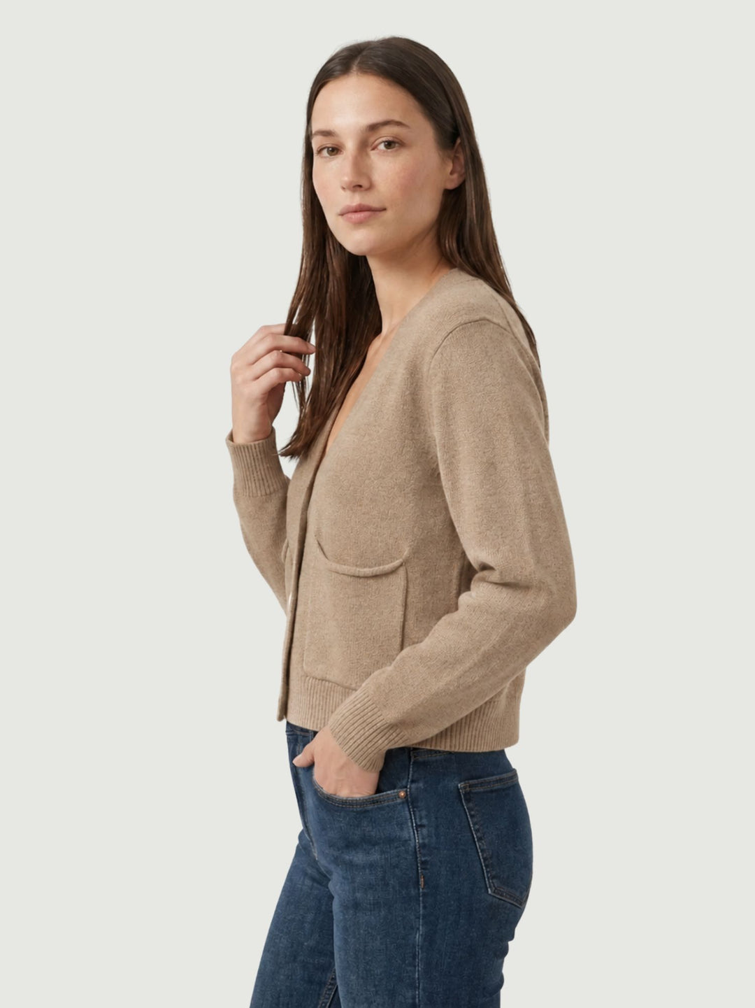 Cardigan cropped Sof in maglia nocciola 057090 0083 BIMOR 