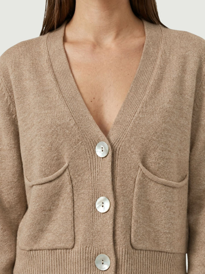 Cardigan cropped Sof in maglia nocciola 057090 0083 BIMOR 