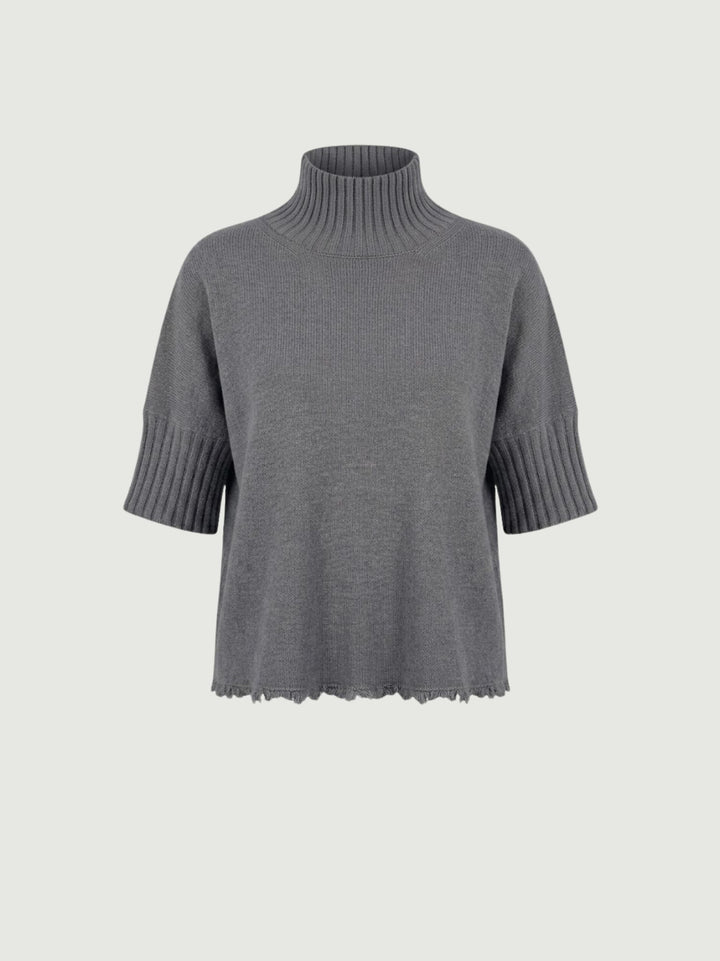 Maglia a lupetto con fondo sfrangiato carbone 0570995 0022 ANDREA MORANDO 