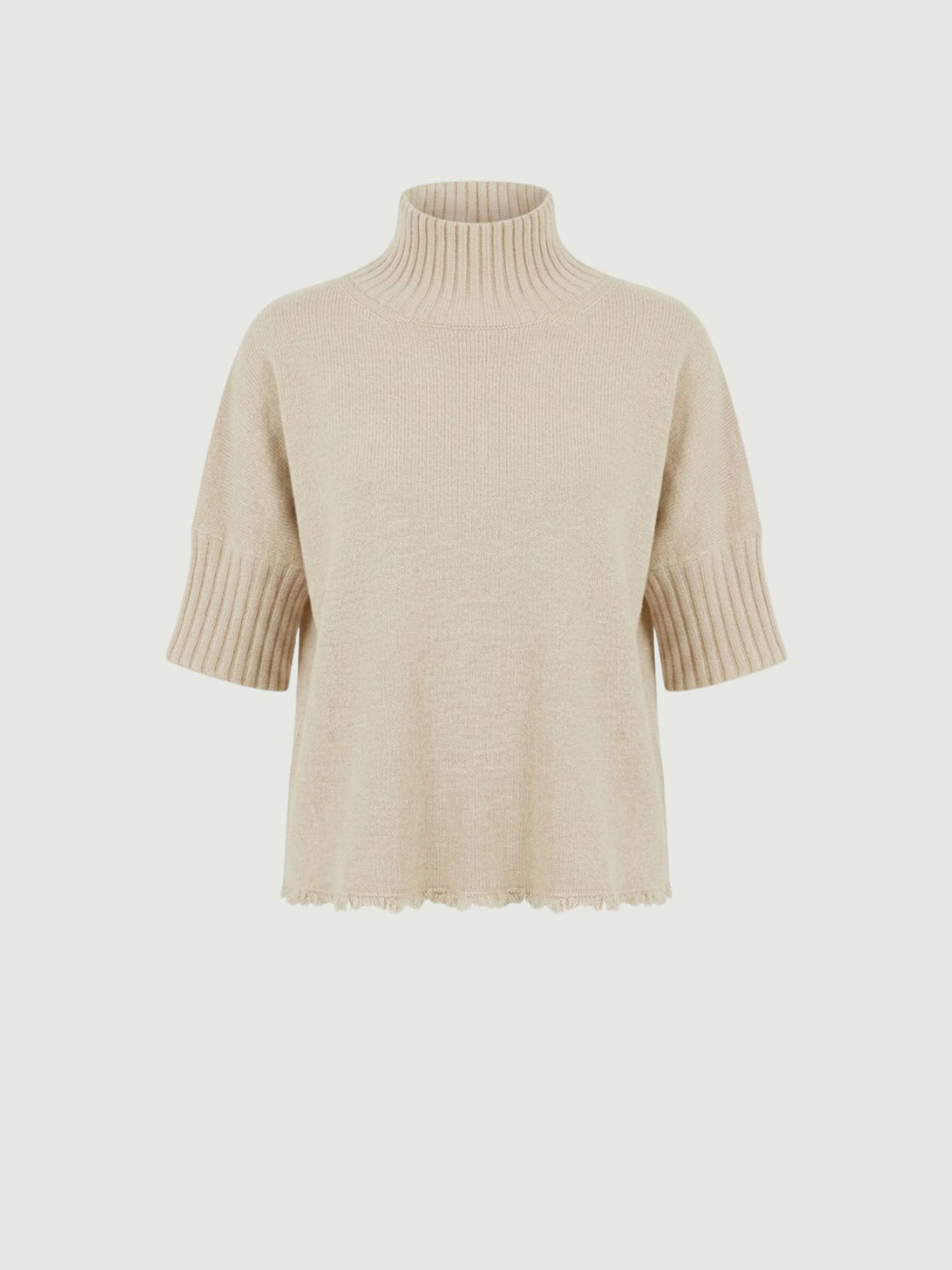Maglia a lupetto con fondo sfrangiato caffellatte 0570995 0080 ANDREA MORANDO 