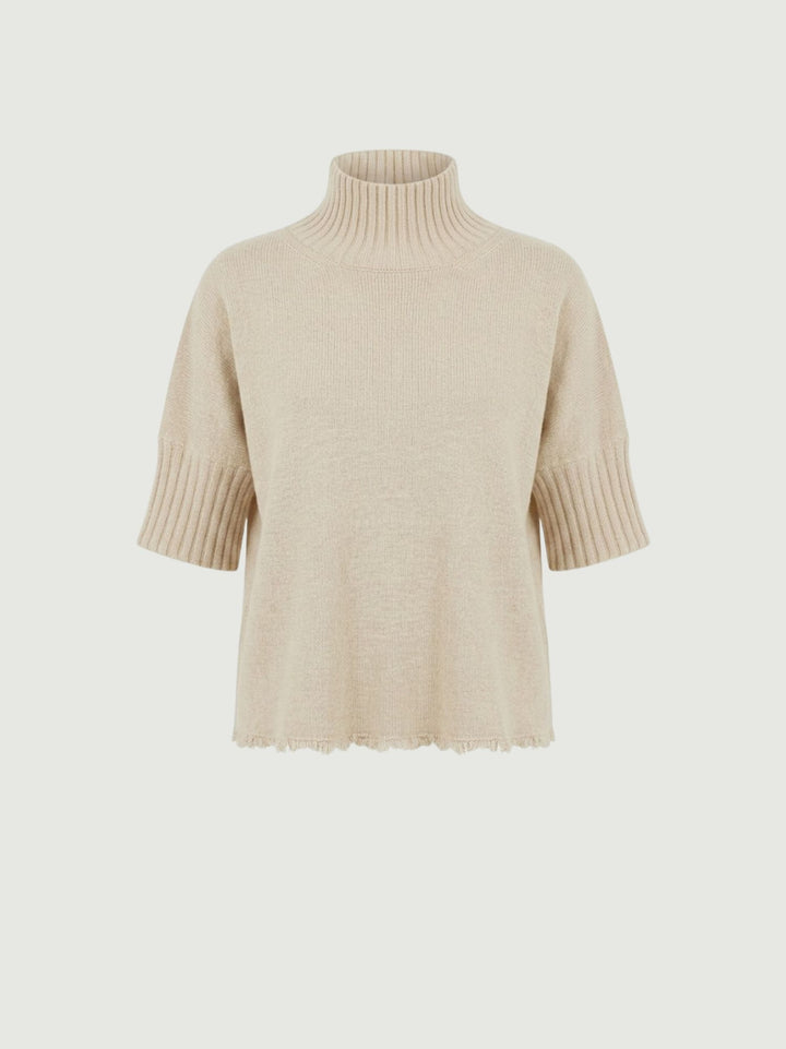 Maglia a lupetto con fondo sfrangiato caffellatte 0570995 0080 ANDREA MORANDO 