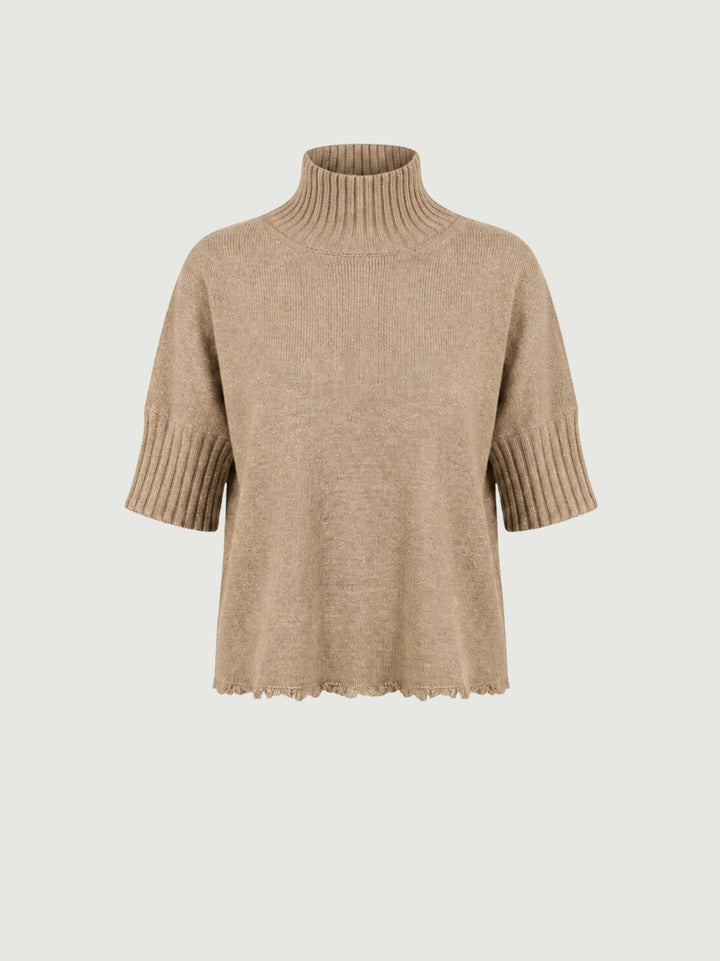 Lupetto Fra fondo sfrangiato in maglia nocciola 0570995 0083 BIMOR 