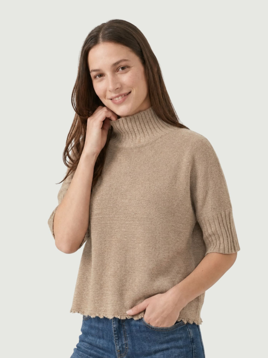 Lupetto Fra fondo sfrangiato in maglia nocciola 0570995 0083 BIMOR 
