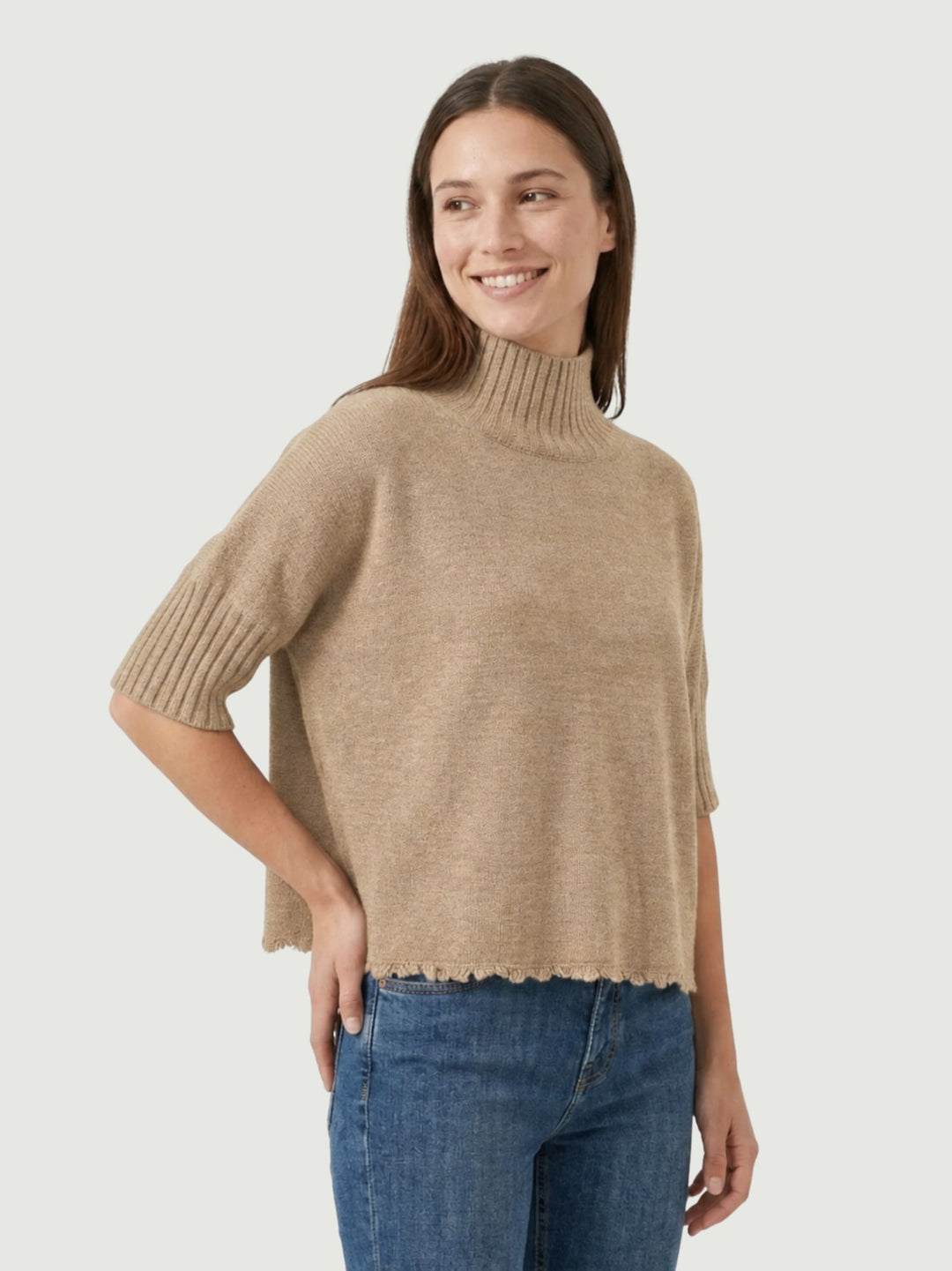 Lupetto Fra fondo sfrangiato in maglia nocciola 0570995 0083 BIMOR 