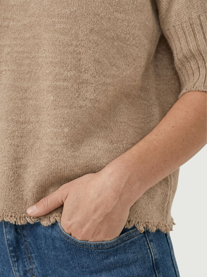 Lupetto Fra fondo sfrangiato in maglia nocciola 0570995 0083 BIMOR 