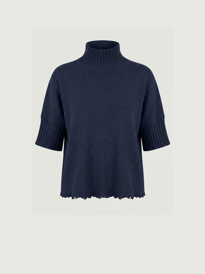 Maglia a lupetto con fondo sfrangiato mirtillo 0570995 0115 ANDREA MORANDO 
