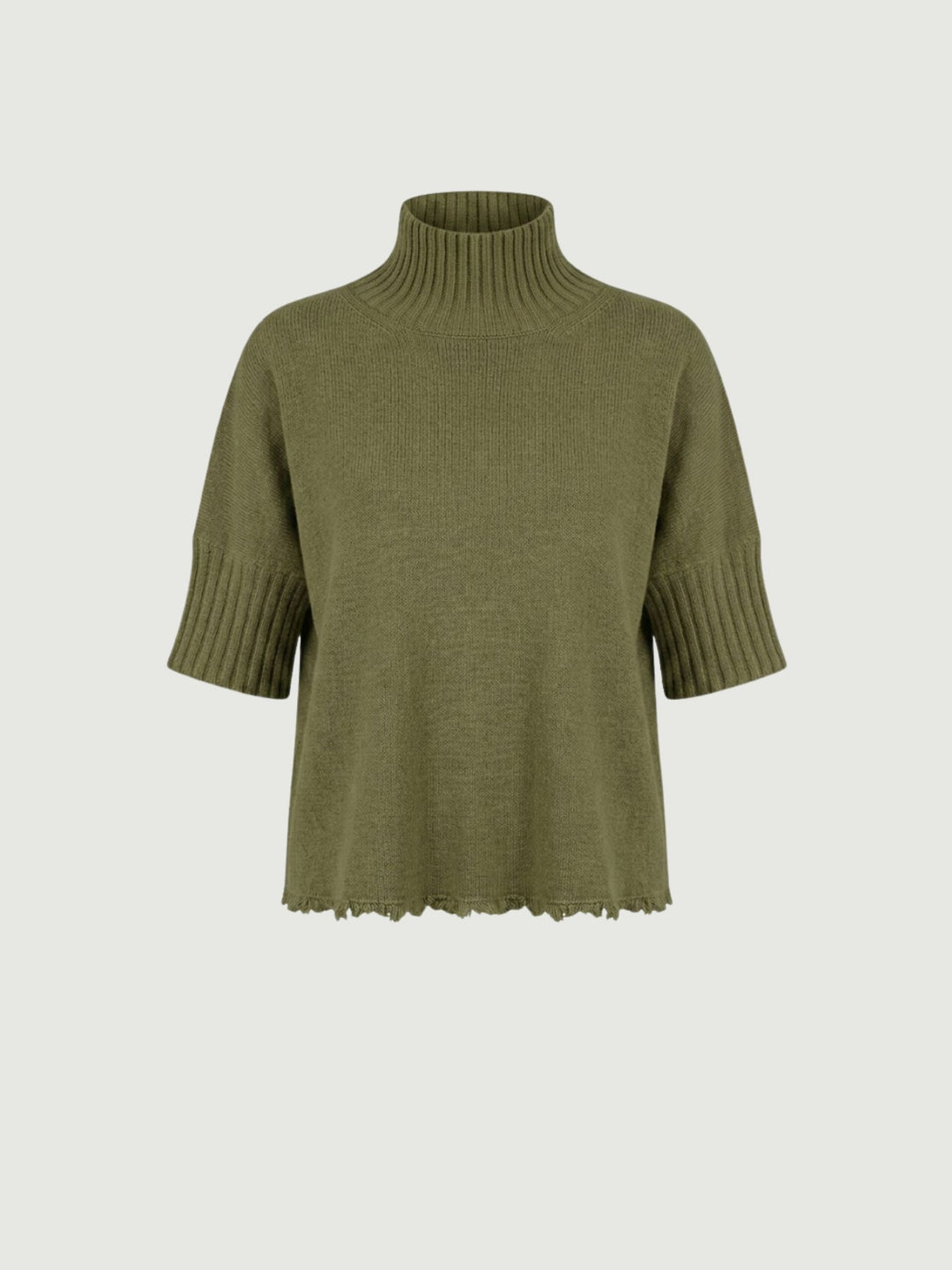 Lupetto Fra fondo sfrangiato in maglia oliva 0570995 0192 BIMOR 