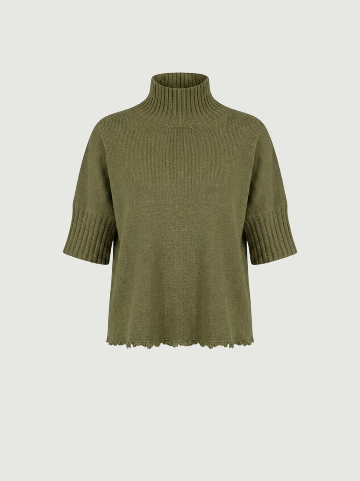 Lupetto Fra fondo sfrangiato in maglia oliva 0570995 0192 BIMOR 