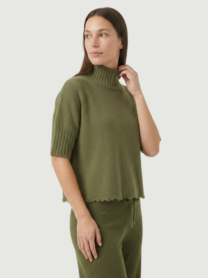 Lupetto Fra fondo sfrangiato in maglia oliva 0570995 0192 BIMOR 