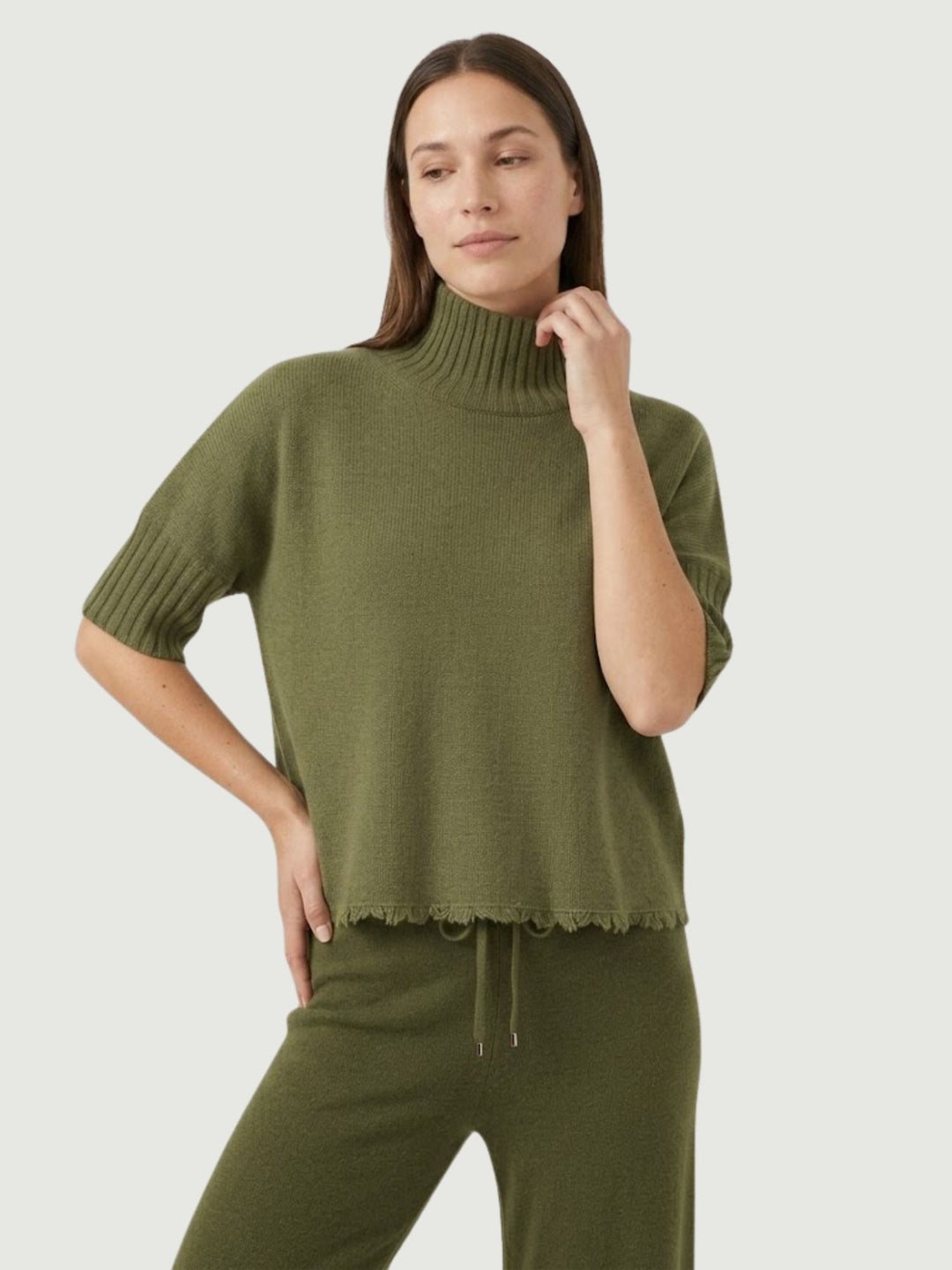 Lupetto Fra fondo sfrangiato in maglia oliva 0570995 0192 BIMOR 