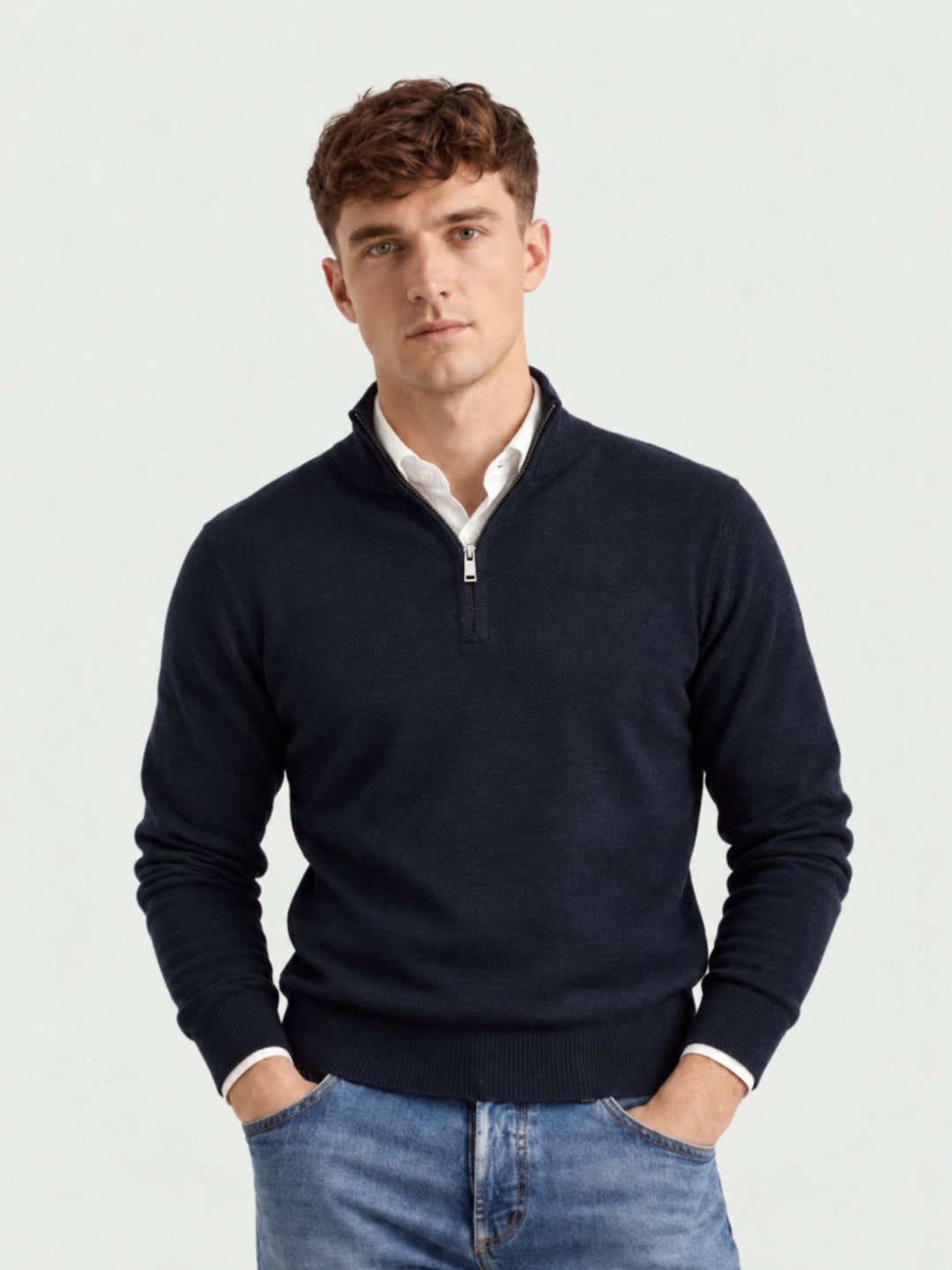 Maglia con colletto a zip navy 3019900 205 ANDREA MORANDO 