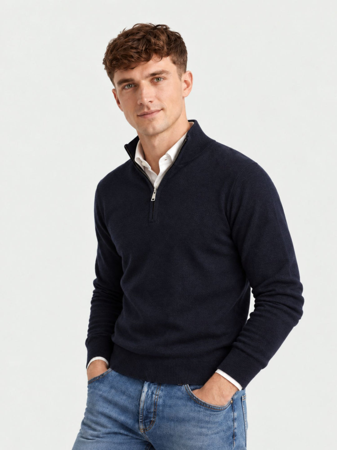 Maglia con colletto a zip navy 3019900 205 ANDREA MORANDO 