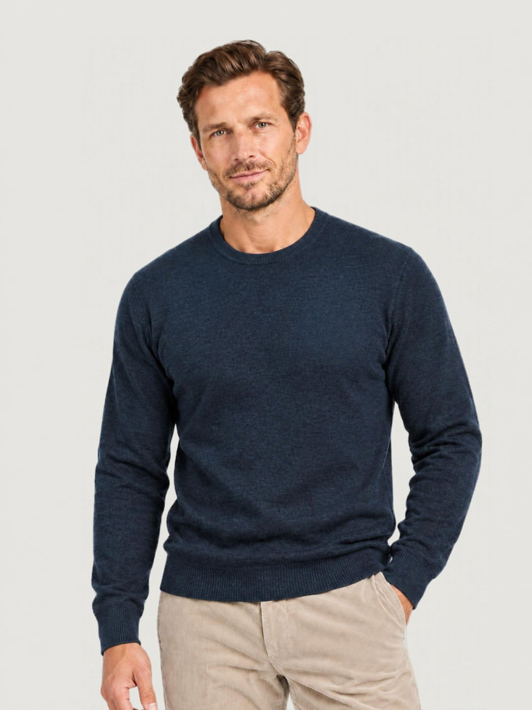 Maglia girocollo in lana e cashmere blu prussia 3060900 201 ANDREA MORANDO 