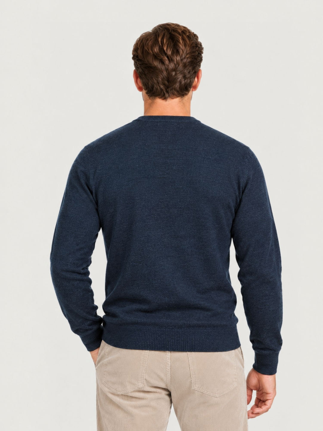 Maglia girocollo in lana e cashmere blu prussia 3060900 201 ANDREA MORANDO 
