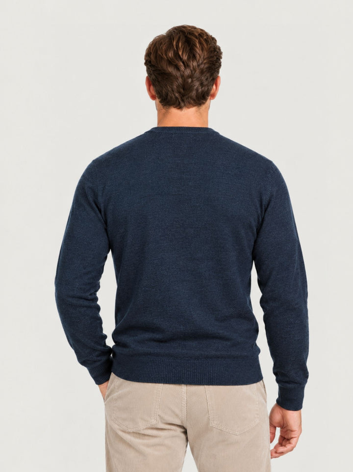 Maglia girocollo in lana e cashmere blu prussia 3060900 201 ANDREA MORANDO 