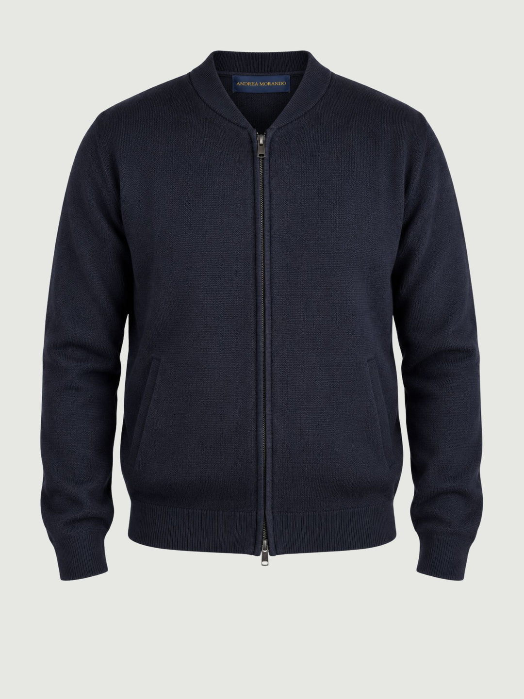 Bomber in maglina con zip in lana navy 6006226 205 ANDREA MORANDO 