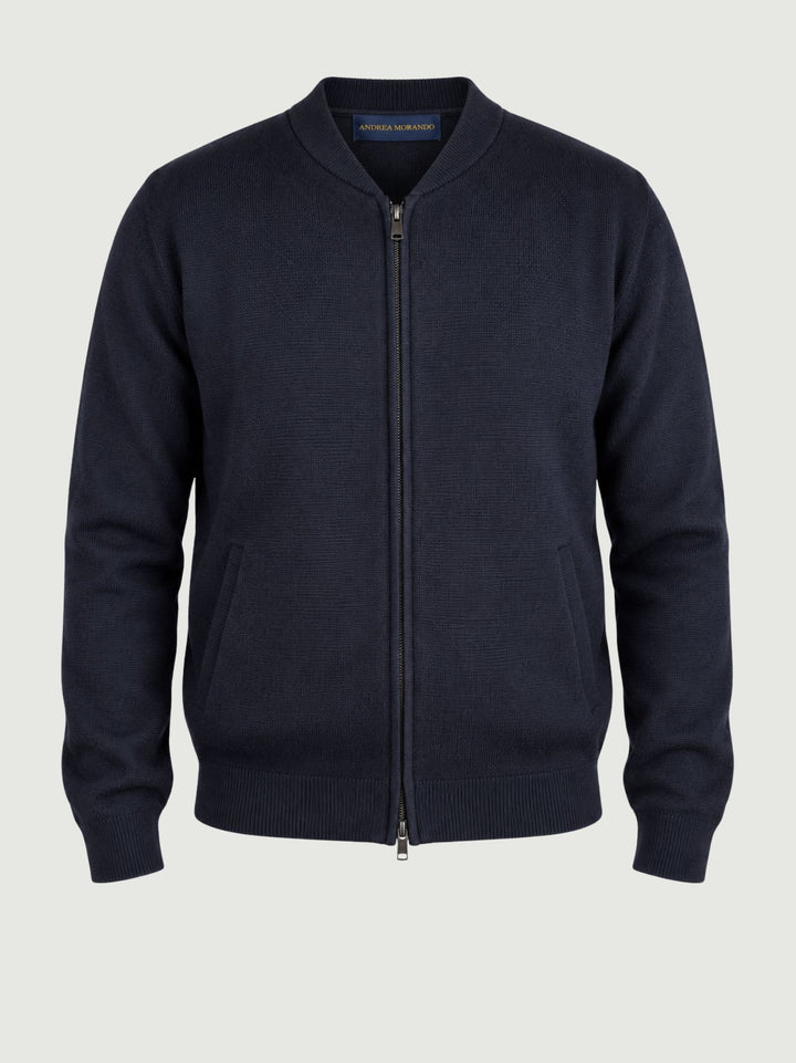 Bomber in maglina con zip in lana navy 6006226 205 ANDREA MORANDO 