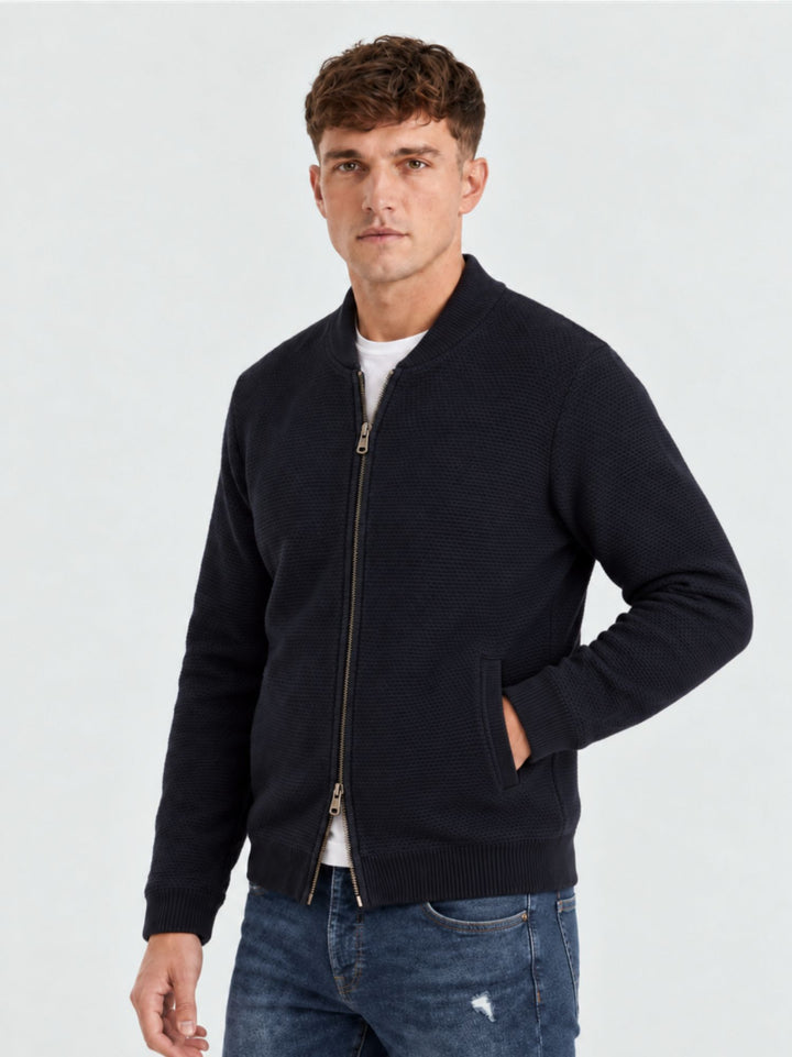 Bomber in maglina con zip in lana navy 6006226 205 ANDREA MORANDO 