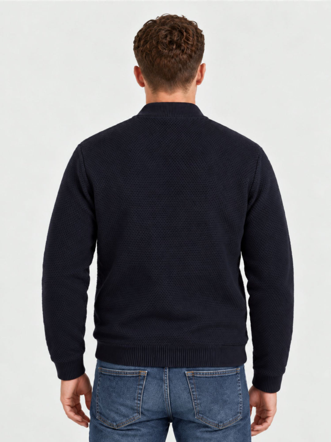 Bomber in maglina con zip in lana navy 6006226 205 ANDREA MORANDO 