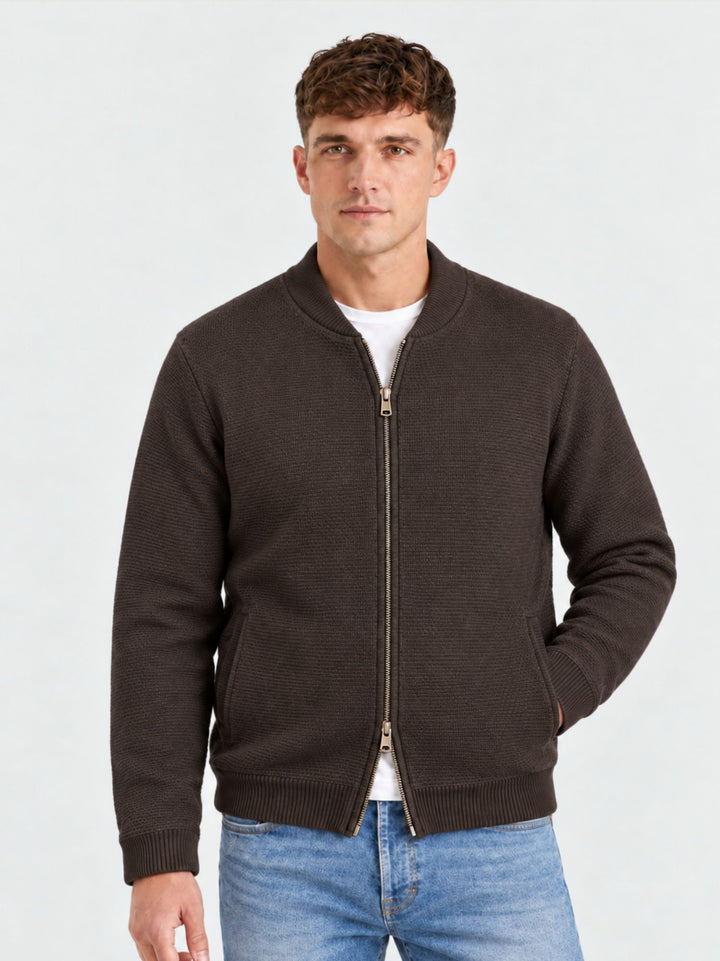 Bomber in maglina con zip in lana testa di moro 6006226 623 ANDREA MORANDO 