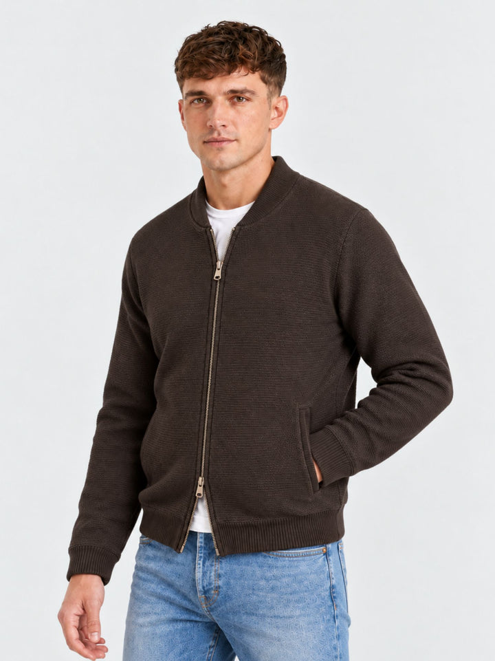 Bomber in maglina con zip in lana testa di moro 6006226 623 ANDREA MORANDO 