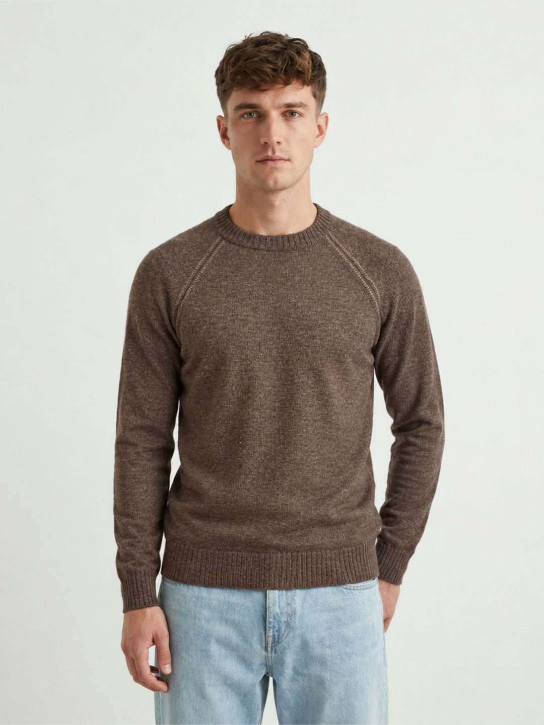 Maglia girocollo effetto mélange cacao 6156226 688 ANDREA MORANDO 