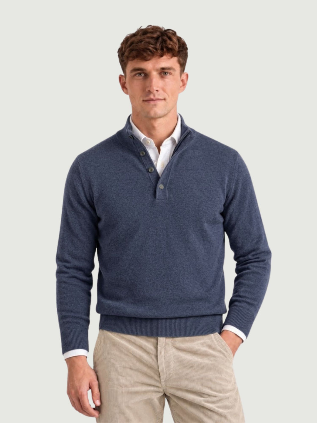 Maglia a lupetto con mezza zip e bottoni in lana e cashmere bluette 6204226 201 ANDREA MORANDO 