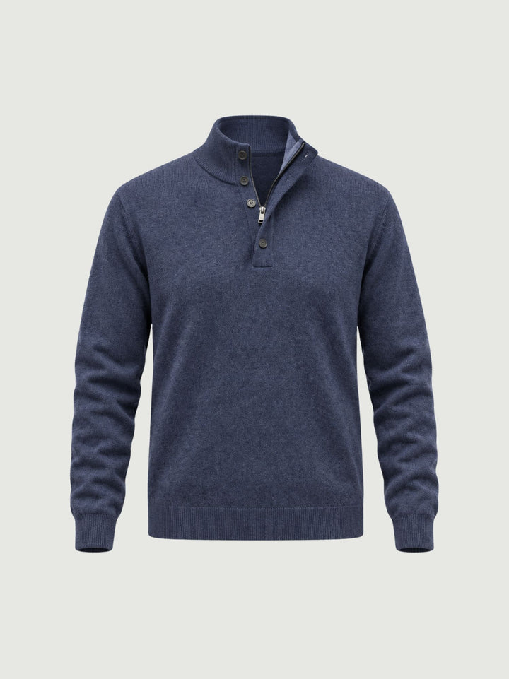 Maglia a lupetto con mezza zip e bottoni in lana e cashmere bluette 6204226 201 ANDREA MORANDO 